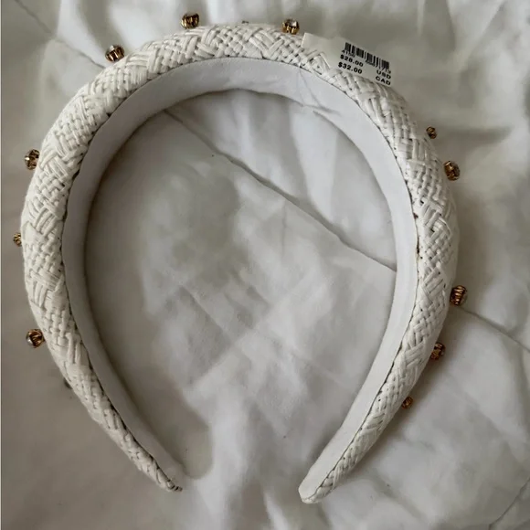 Anthropologie White and Gold Crystal Headband - Picture 2 of 6